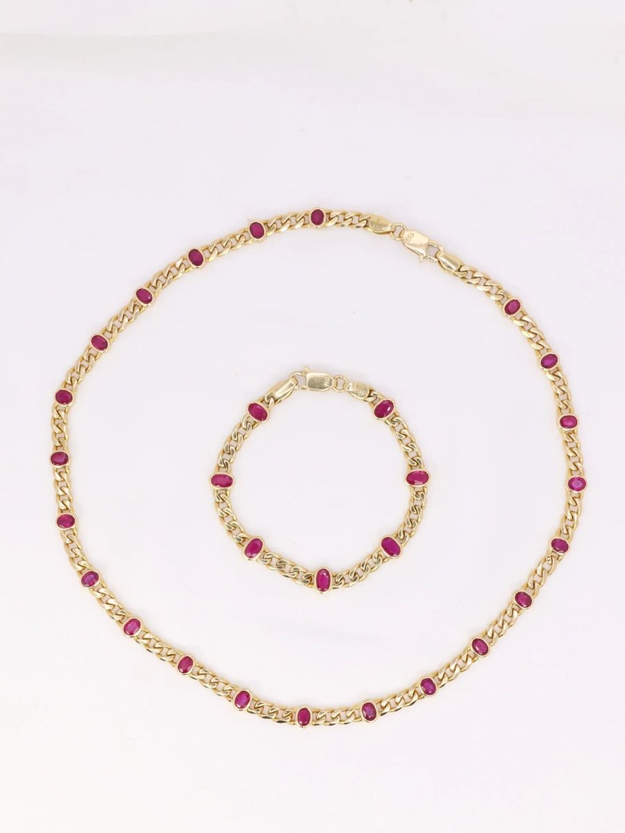 Sautoir à transformation vintage en or jaune et rubis ovales - Castafiore