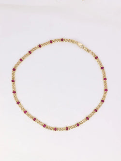 Sautoir à transformation vintage en or jaune et rubis ovales - Castafiore