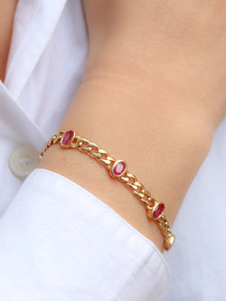 Sautoir à transformation vintage en or jaune et rubis ovales - Castafiore