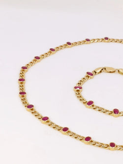 Sautoir à transformation vintage en or jaune et rubis ovales - Castafiore