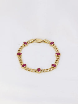 Sautoir à transformation vintage en or jaune et rubis ovales - Castafiore