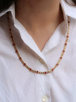 Sautoir à transformation vintage en or jaune et rubis ovales - Castafiore