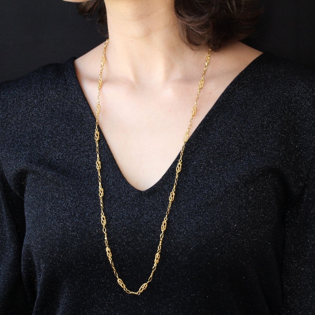 Sautoir ancien en or maillons torsadés - Castafiore