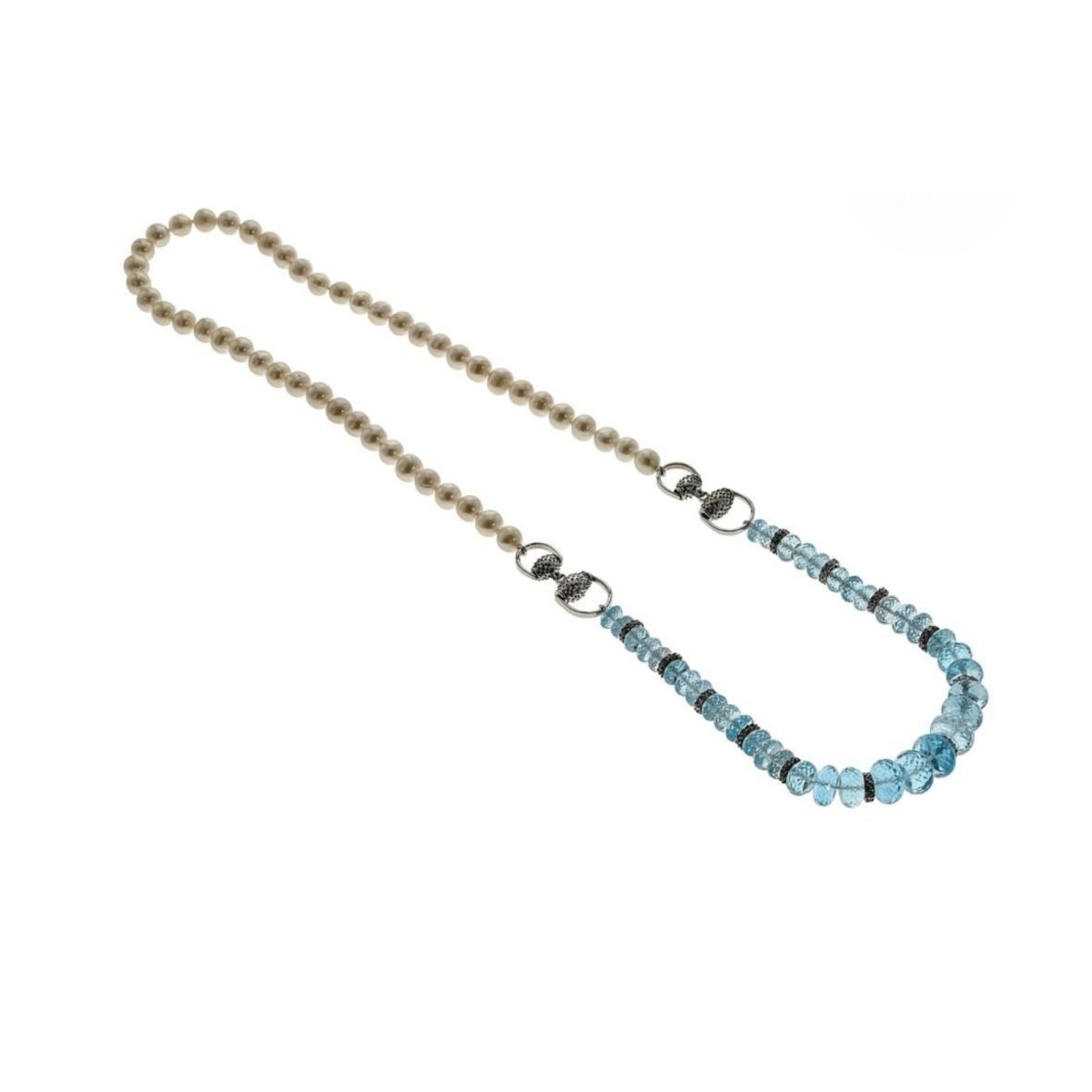 Sautoir de perles et topazes bleues naturelles - Castafiore