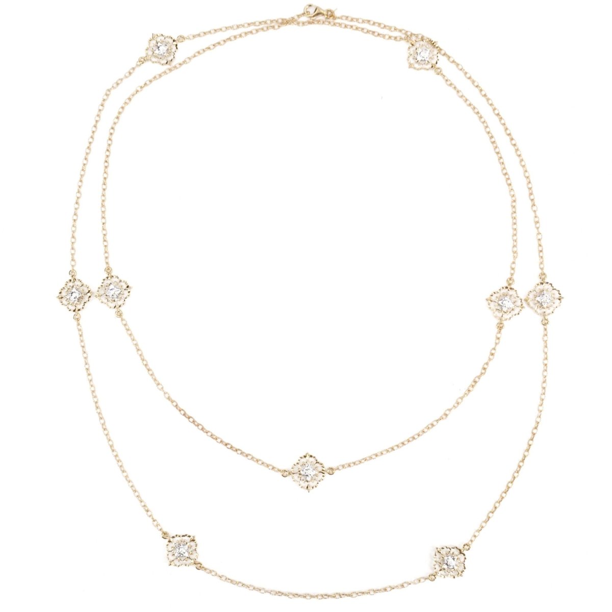 Sautoir diamants ors jaune et blanc arabesques - Castafiore