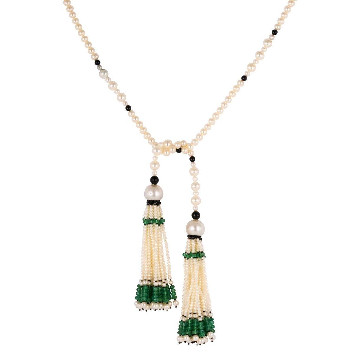 Sautoir perles, émeraudes et onyx - Castafiore