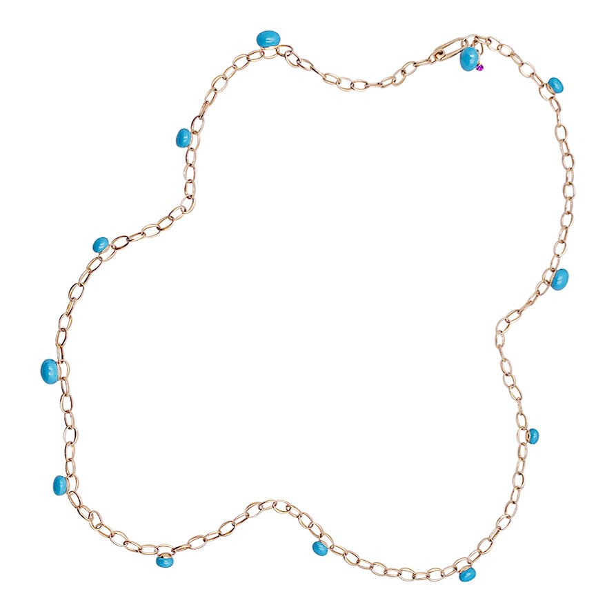 Sautoir Pomellato, "Capri", or rose, céramique turquoise. - Castafiore