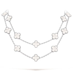 Sautoir Van Cleef et Arpels Alhambra or blanc 750 et nacre