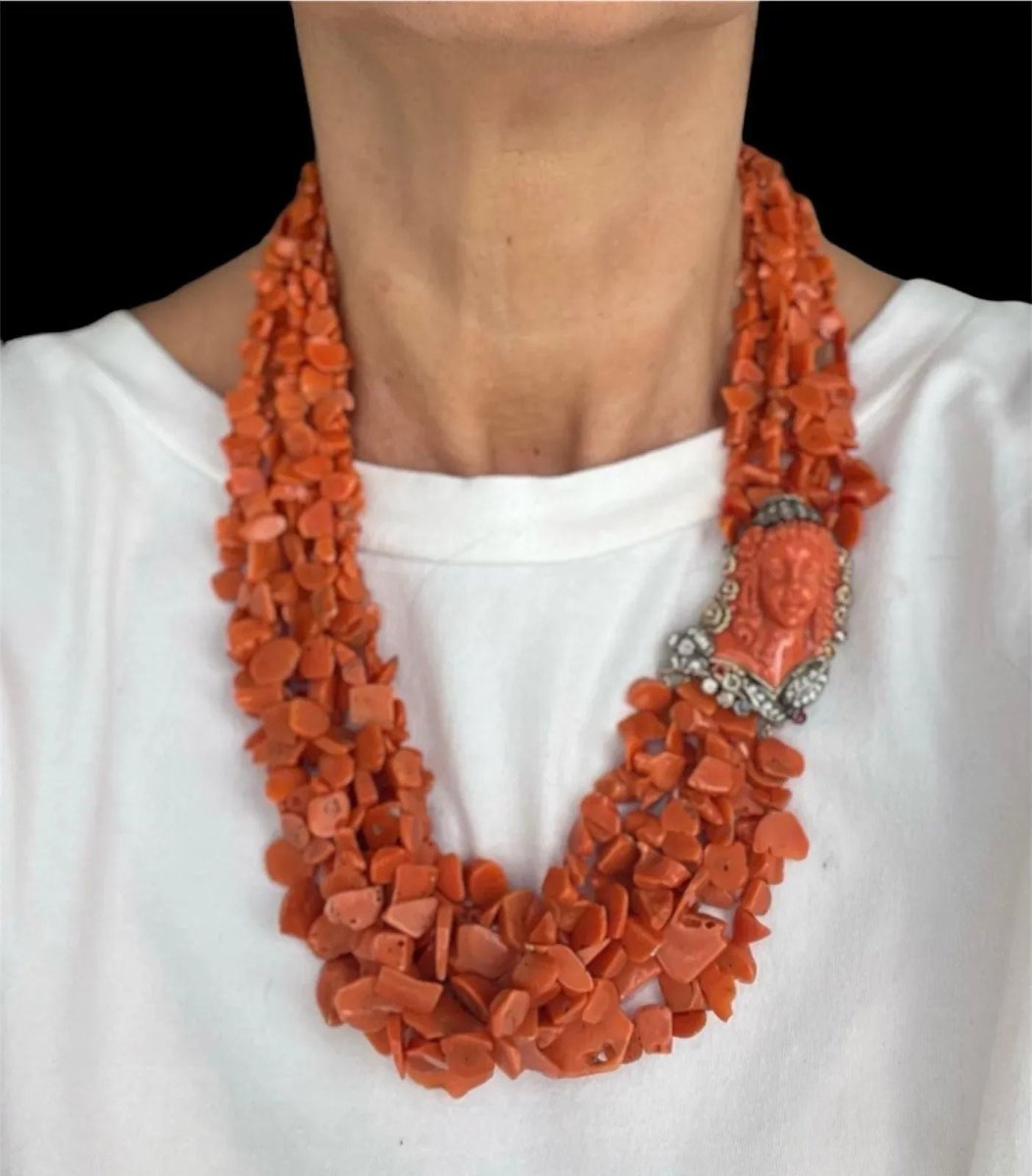 Sciacca - Collier victorien multibrins en corail - Castafiore