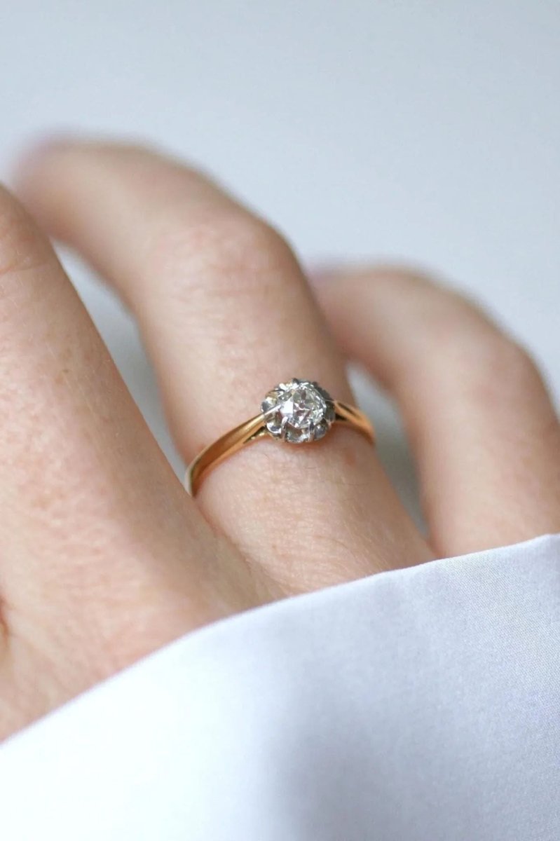 Solitaire Ancien Diamant 0,35Ct Or et Platine - Castafiore