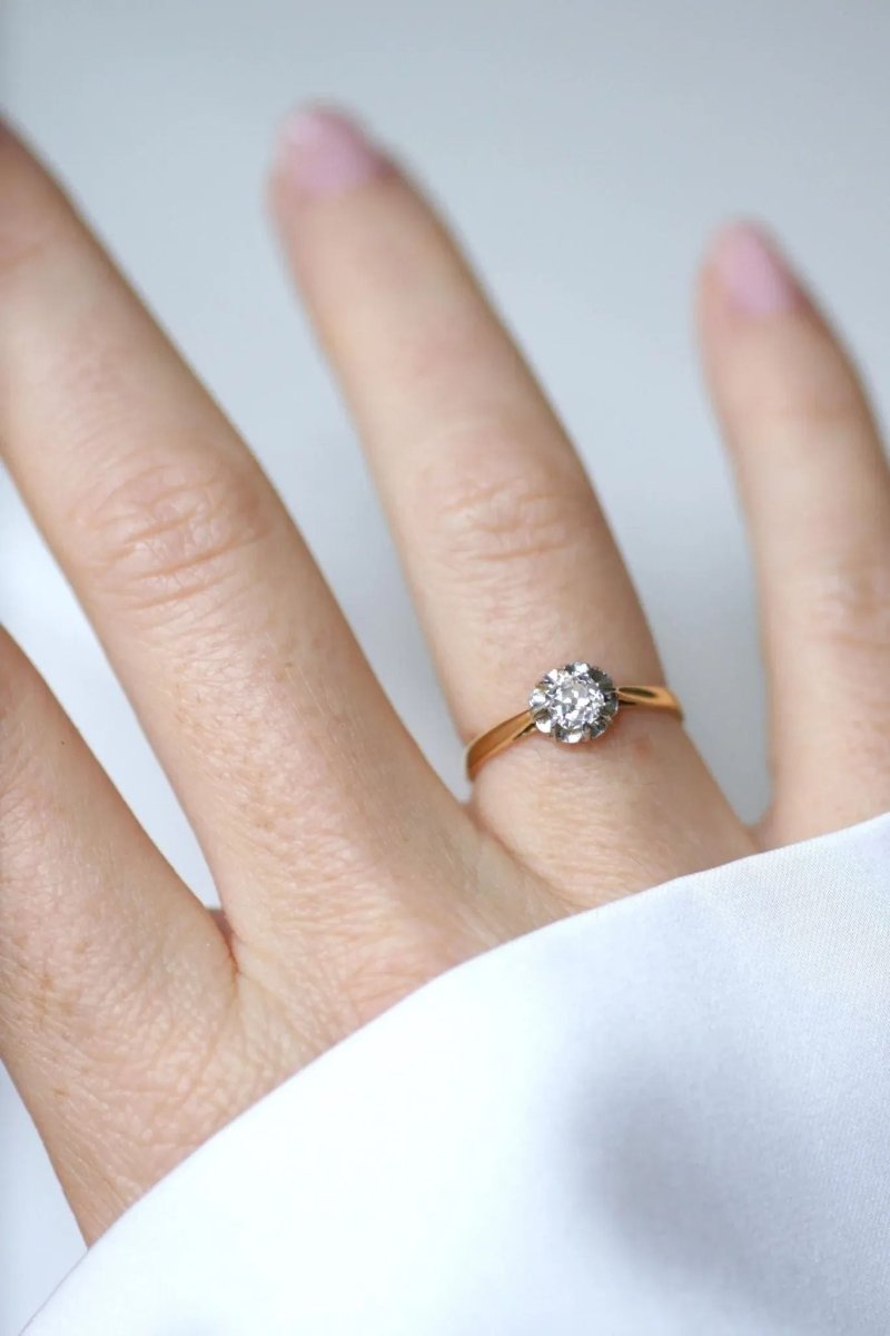 Solitaire Ancien Diamant 0,35Ct Or et Platine - Castafiore