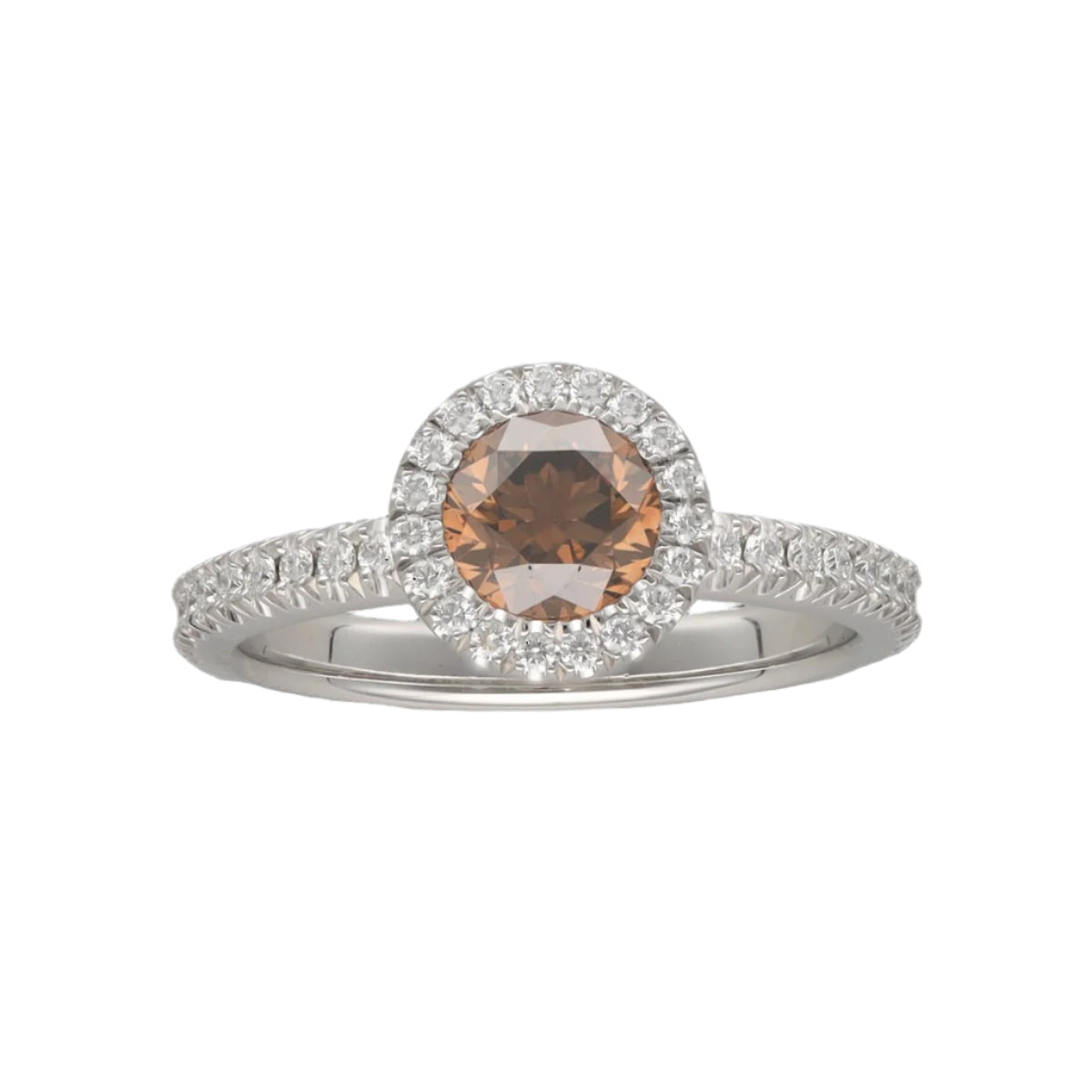 Solitaire De Beers en Platine AURA avec diamant Fancy Dark Brown de 2020. Full set. Taille 55. - Castafiore