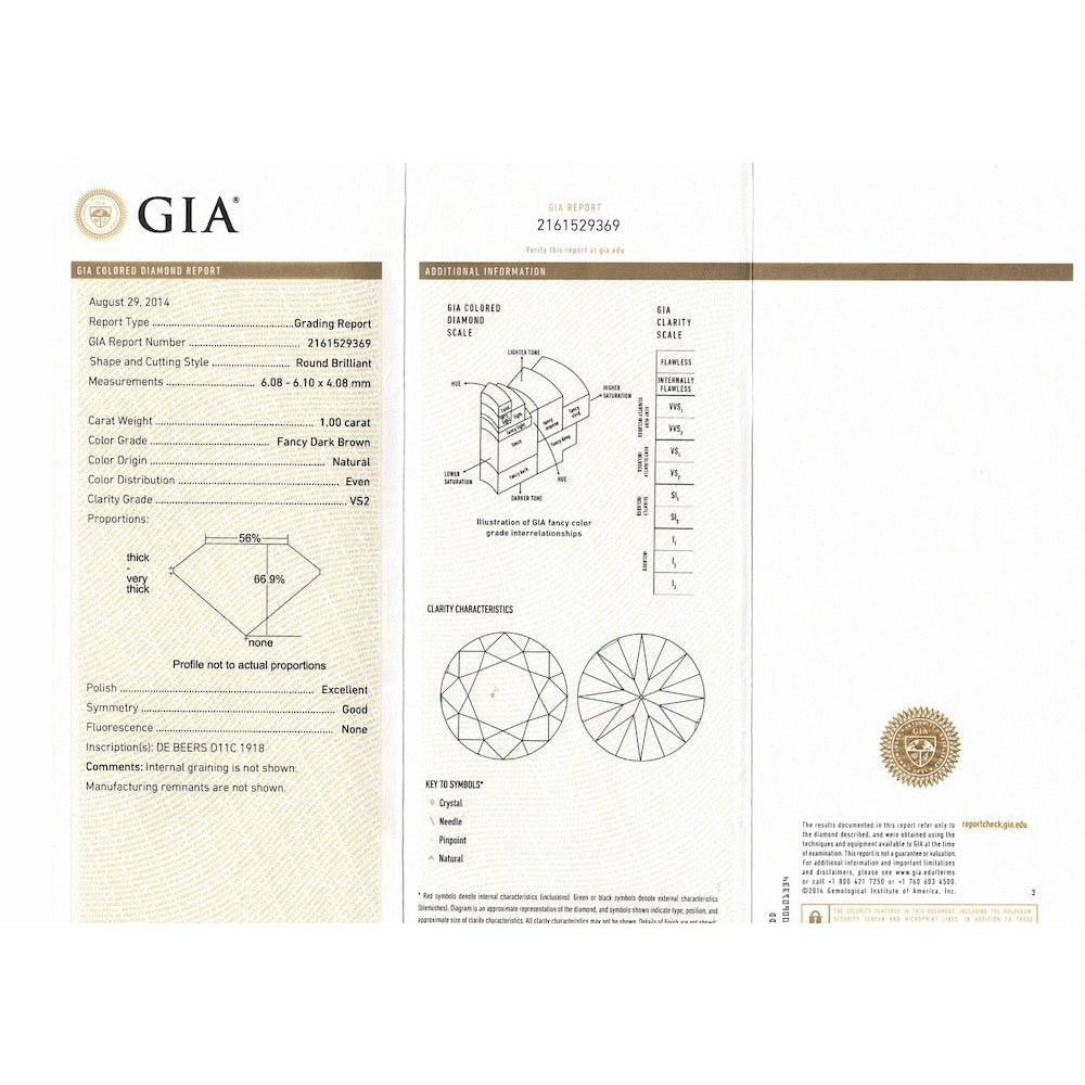 Solitaire De Beers en Platine AURA avec diamant Fancy Dark Brown de 2020. Full set. Taille 55. - Castafiore