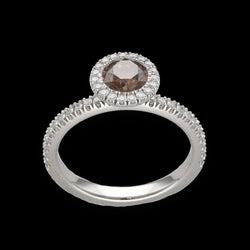 Solitaire De Beers en Platine AURA avec diamant Fancy Dark Brown de 2020. Full set. Taille 55. - Castafiore