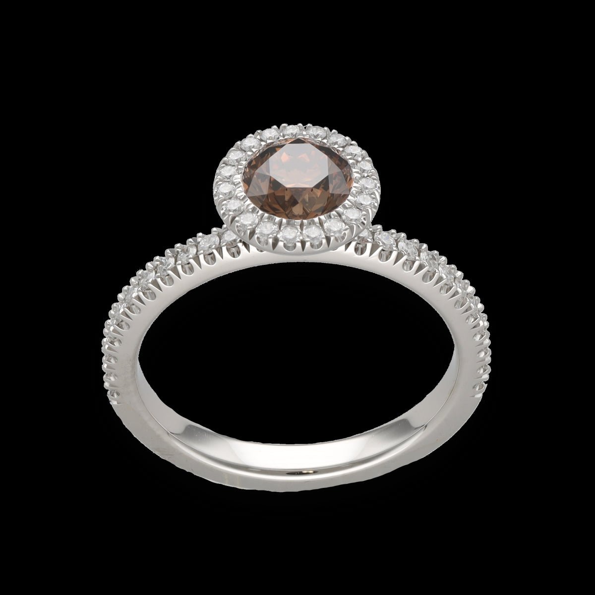 Solitaire De Beers en Platine AURA avec diamant Fancy Dark Brown de 2020. Full set. Taille 55. - Castafiore