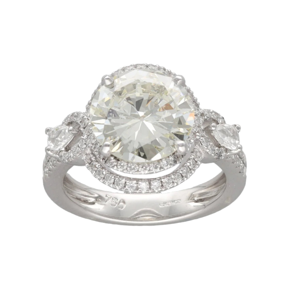 Solitaire diamant 3,53 Cts L - VVS2 (HRD) en or gris 18 Cts. Taille 52 - 53. - Castafiore