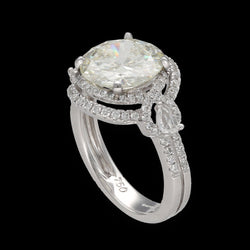 Solitaire diamant 3,53 Cts L - VVS2 (HRD) en or gris 18 Cts. Taille 52 - 53. - Castafiore