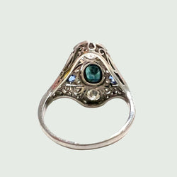 SORTIJA de PLATINO ESTILO ART DECO con ZAFIRO y DIAMANTES - Castafiore