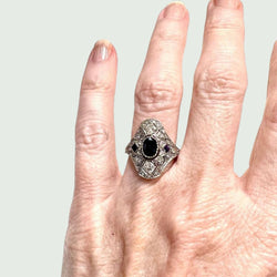 SORTIJA de PLATINO ESTILO ART DECO con ZAFIRO y DIAMANTES - Castafiore