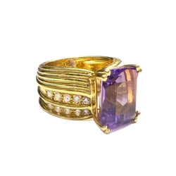 SORTIJA DISEÑO CONTEMPORÁNEO de ORO 18 kts con DIAMANTES y AMATISTAS - Castafiore