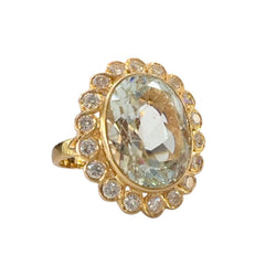 SORTIJA DISEÑO CONTEMPORÁNEO, DISEÑO CLÁSICO de ORO 18 kts con DIAMANTES y AGUAMARINA. PIEZA FRANCESA (BORDEAUX) - Castafiore