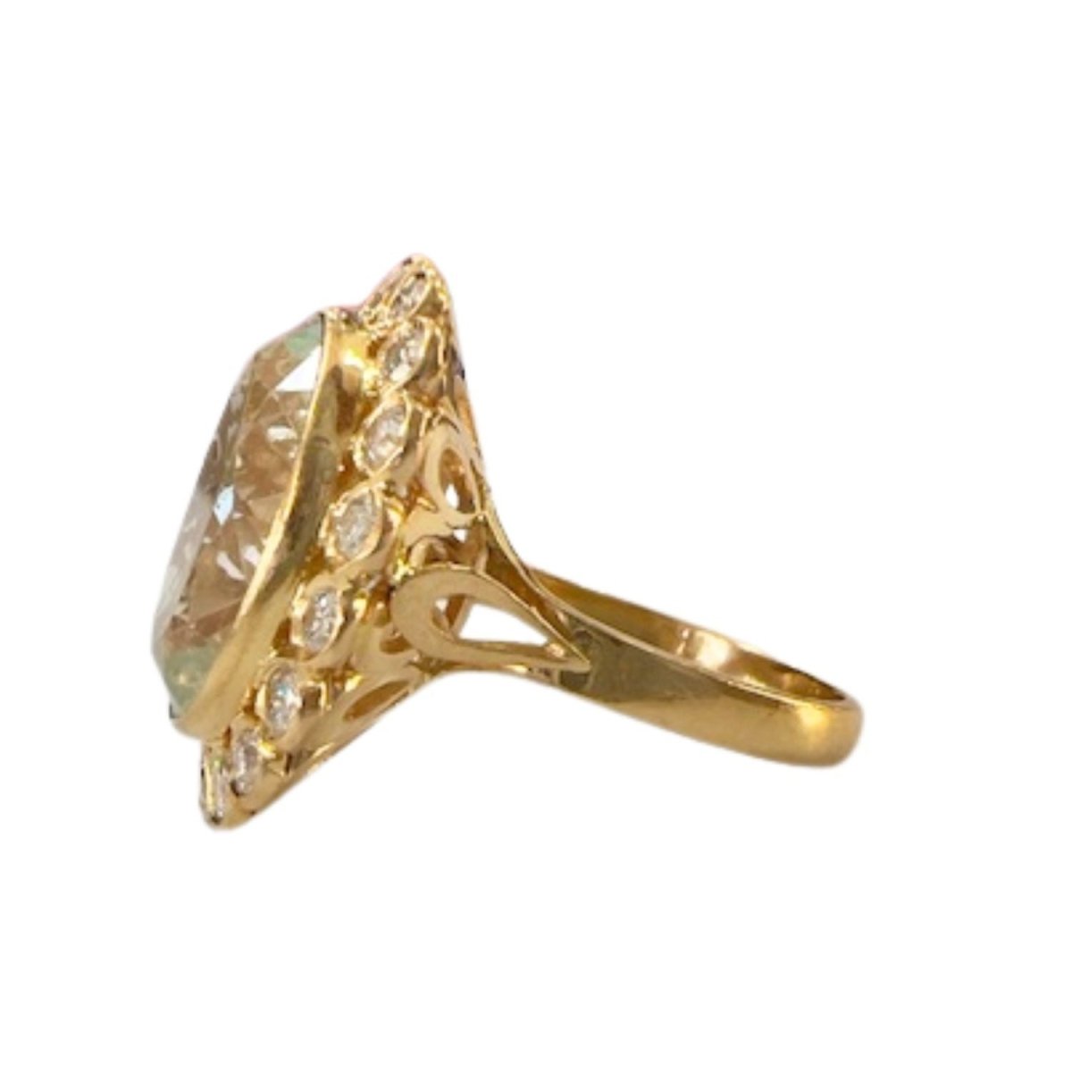 SORTIJA DISEÑO CONTEMPORÁNEO, DISEÑO CLÁSICO de ORO 18 kts con DIAMANTES y AGUAMARINA. PIEZA FRANCESA (BORDEAUX) - Castafiore