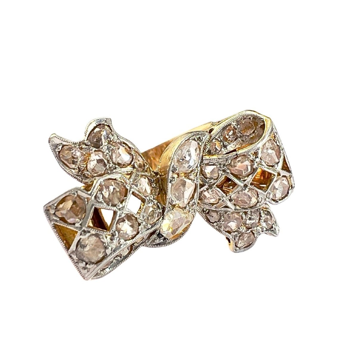 SORTIJA DISEÑO RETRO EPOCA 1940 de ORO y PLATINO con DIAMANTES - Castafiore