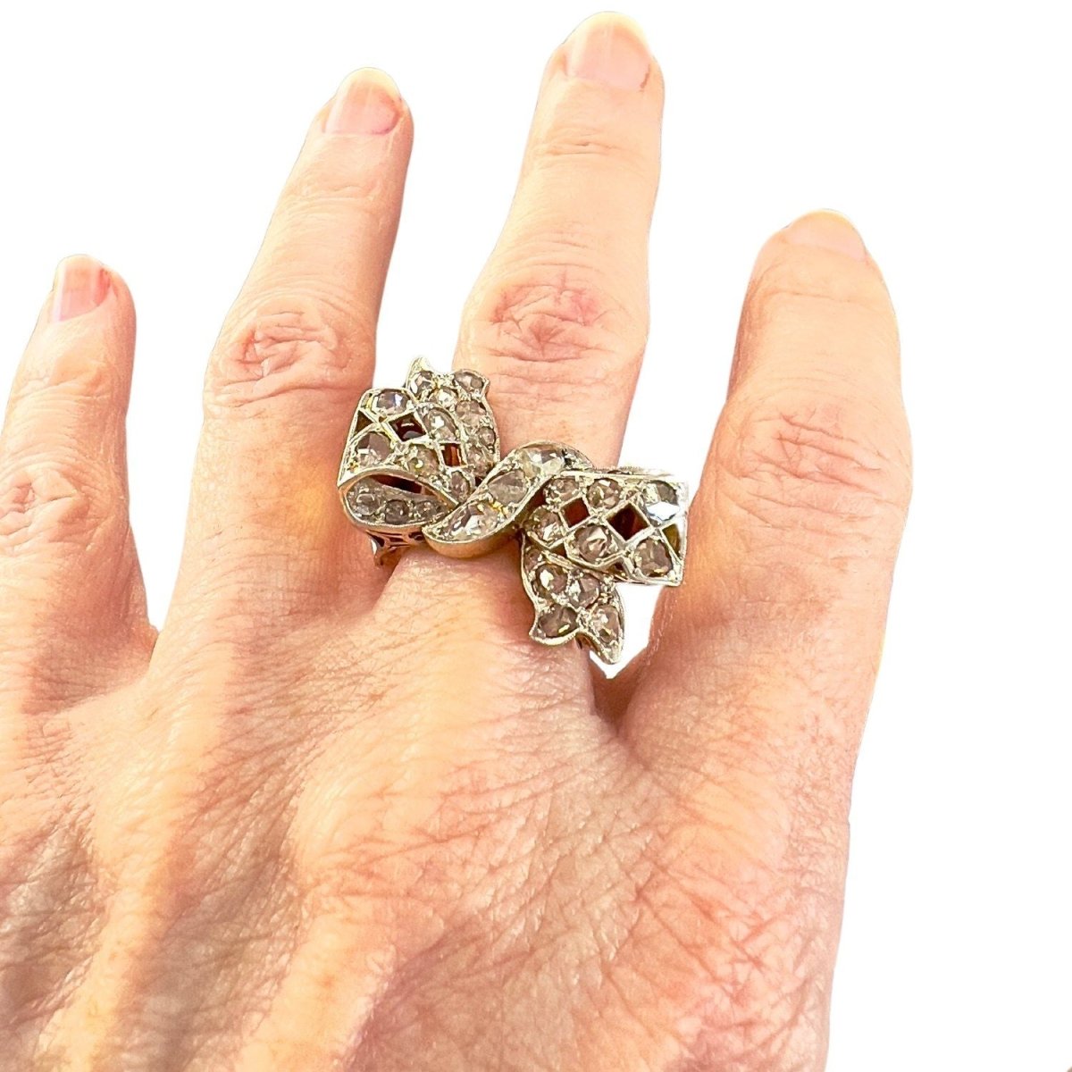 SORTIJA DISEÑO RETRO EPOCA 1940 de ORO y PLATINO con DIAMANTES - Castafiore