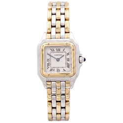 Montre Cartier, "Panthère", acier et or jaune trois rangs.