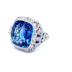 Ssef/Gubelin Certified 17 Carat Sapphire Art Deco Diamond Platinum Ring - Castafiore