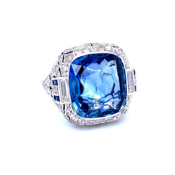 Ssef/Gubelin Certified 17 Carat Sapphire Art Deco Diamond Platinum Ring - Castafiore
