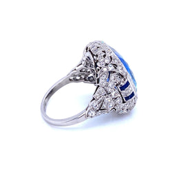 Ssef/Gubelin Certified 17 Carat Sapphire Art Deco Diamond Platinum Ring - Castafiore