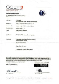 Ssef/Gubelin Certified 17 Carat Sapphire Art Deco Diamond Platinum Ring - Castafiore