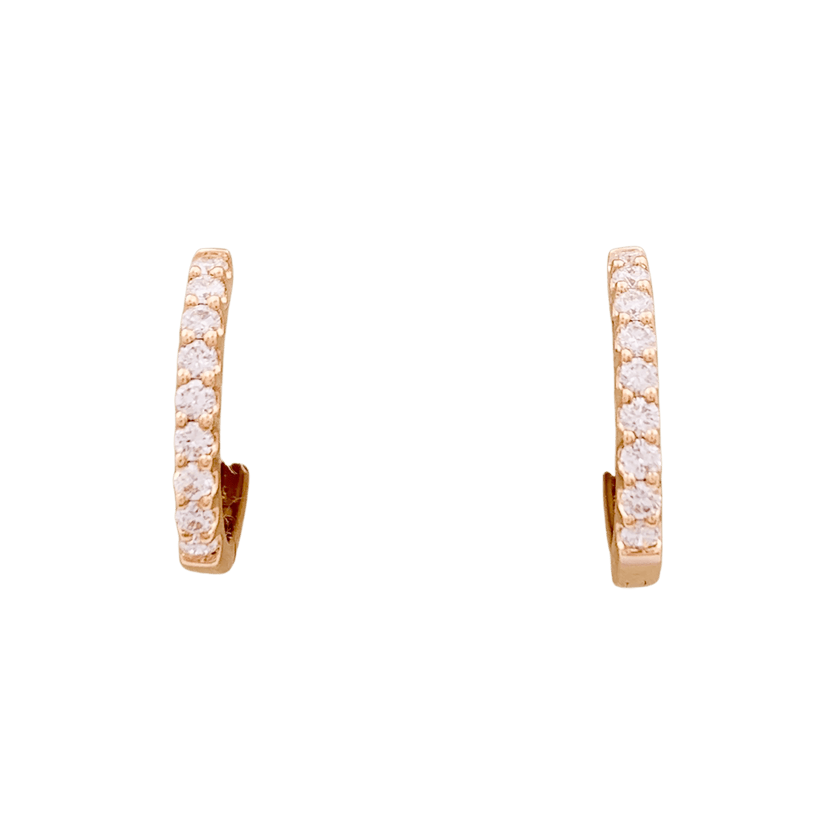 Paire de petites créoles en or rose, diamants.