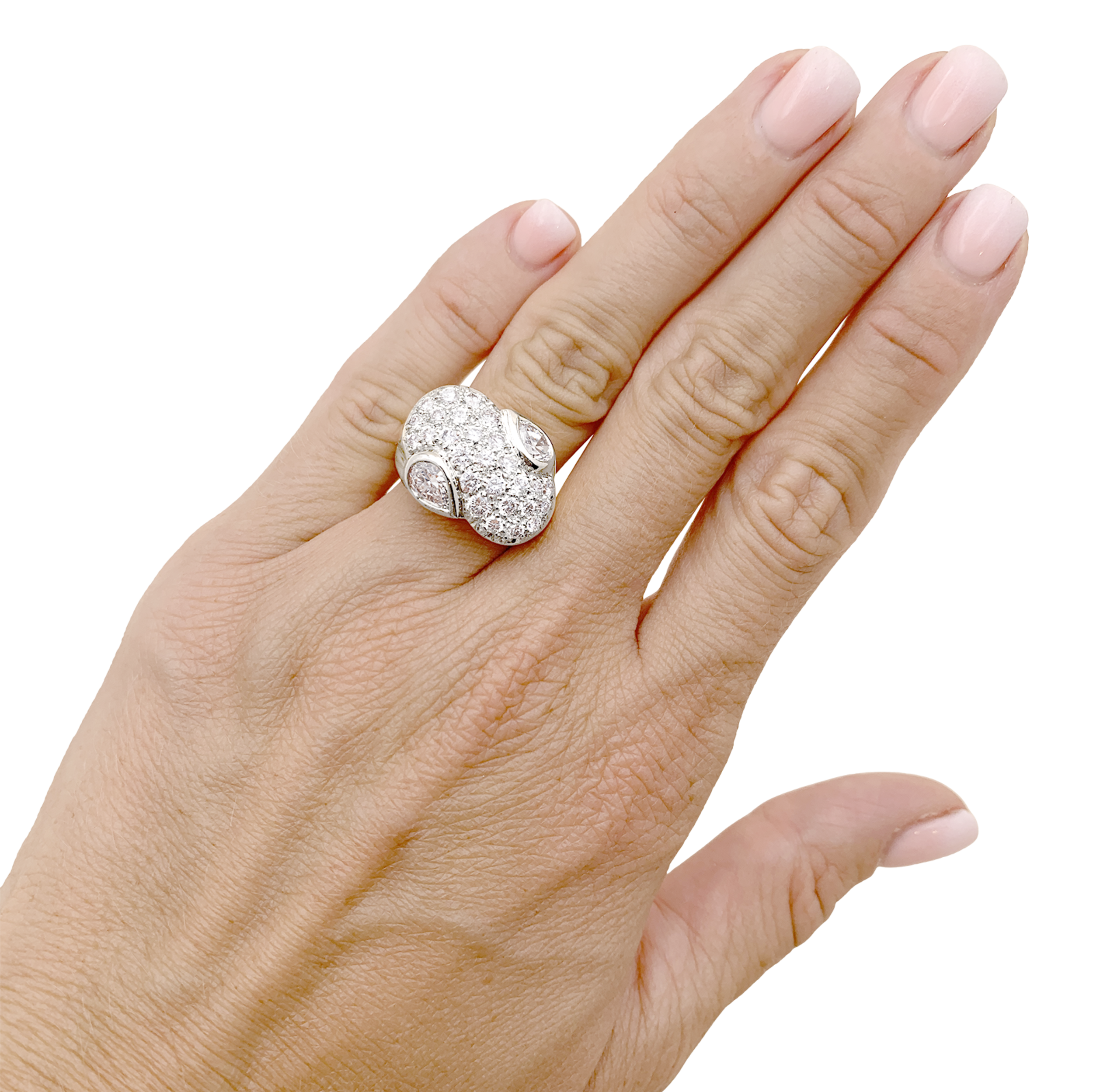 Bague or jaune, platine et diamants poire et brillant.