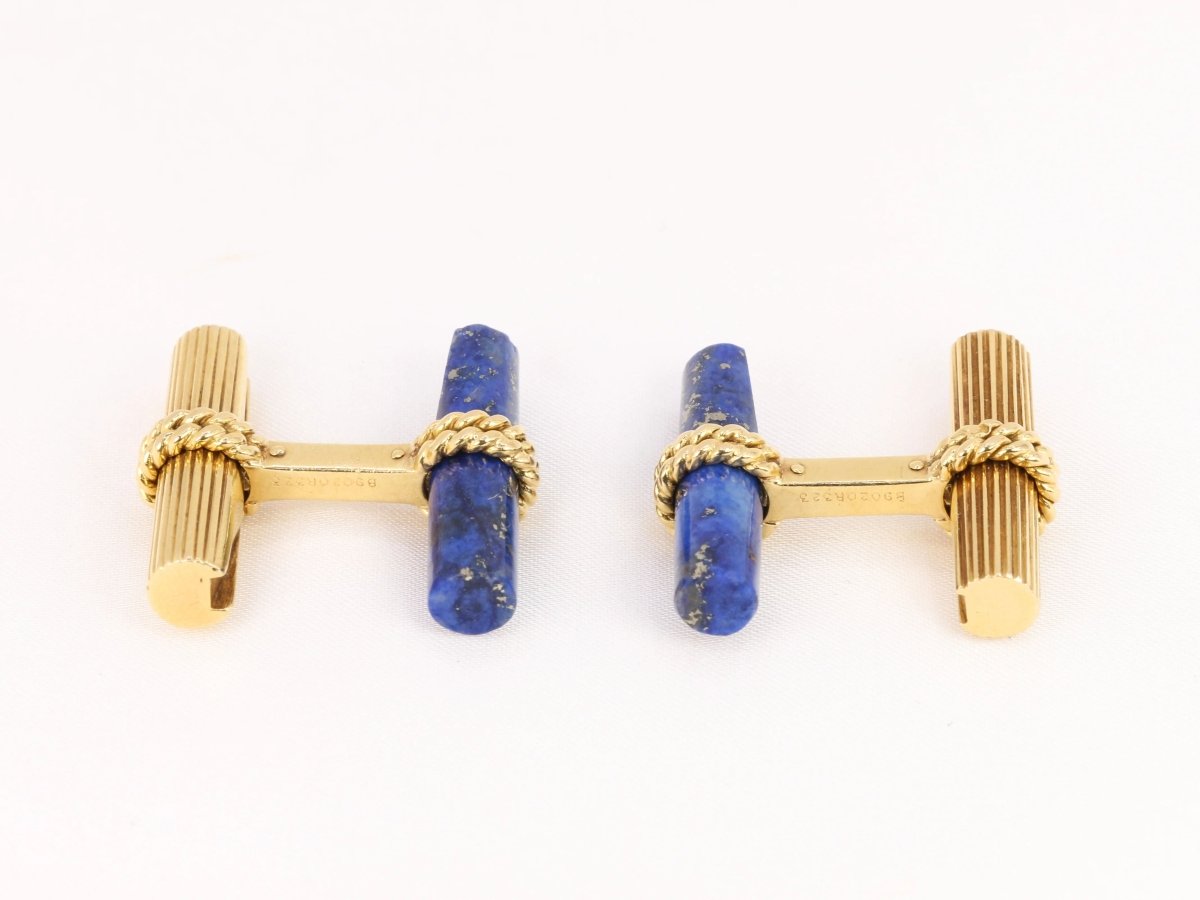 VAN CLEEF & ARPELS Boutons de Manchette Or Jaune Malachite Hématite Lapis Lazuli - Castafiore