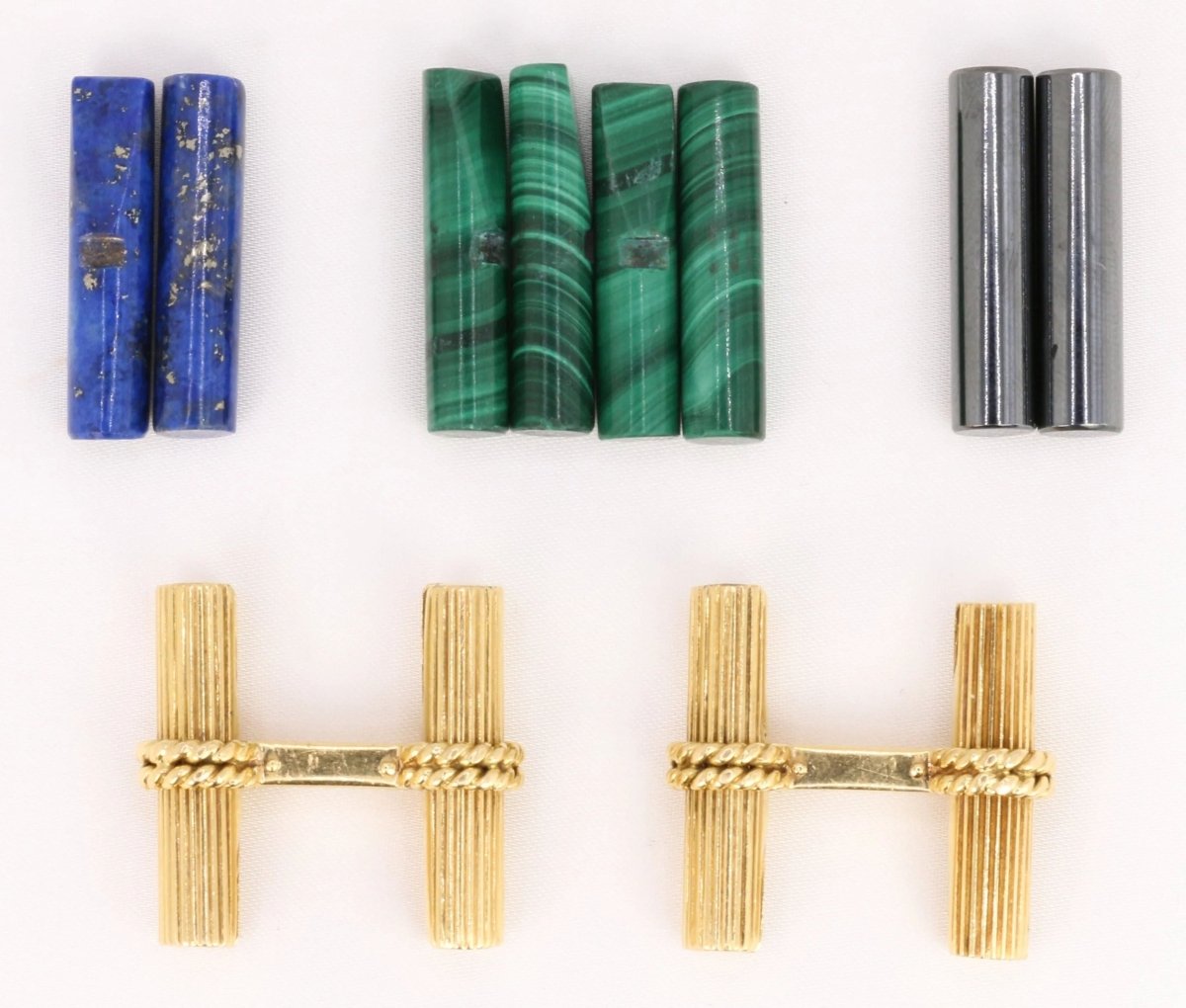 VAN CLEEF & ARPELS Boutons de Manchette Or Jaune Malachite Hématite Lapis Lazuli - Castafiore