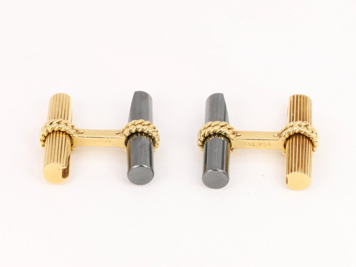 VAN CLEEF & ARPELS Boutons de Manchette Or Jaune Malachite Hématite Lapis Lazuli - Castafiore