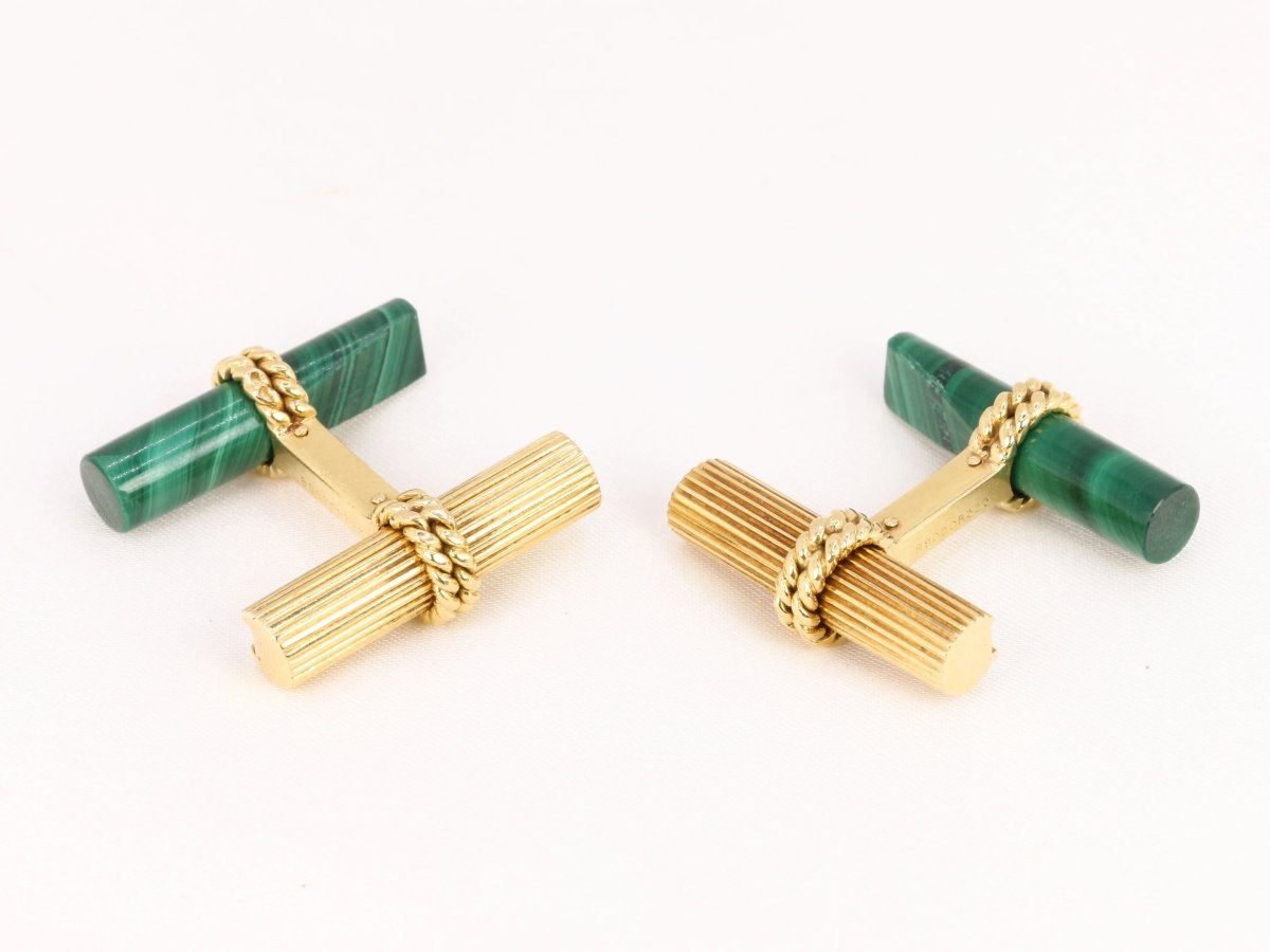 VAN CLEEF & ARPELS Boutons de Manchette Or Jaune Malachite Hématite Lapis Lazuli - Castafiore
