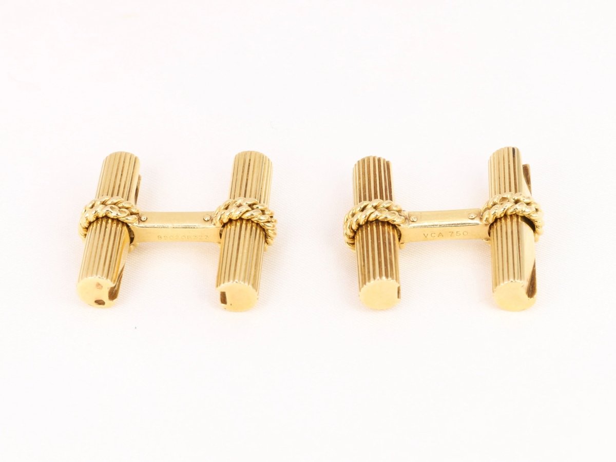 VAN CLEEF & ARPELS Boutons de Manchette Or Jaune Malachite Hématite Lapis Lazuli - Castafiore