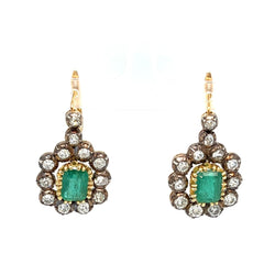 Victorian Certificate Emerald Diamond Gold Drop Earrings, 1900s - Castafiore