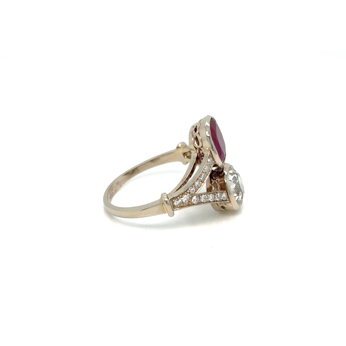 Victorian Certified Natural Unheated Ruby Diamond Vous et Moi Ring - Castafiore