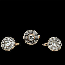 Victorian Diamond Gold and Silver Ring and Earrings Set - Castafiore