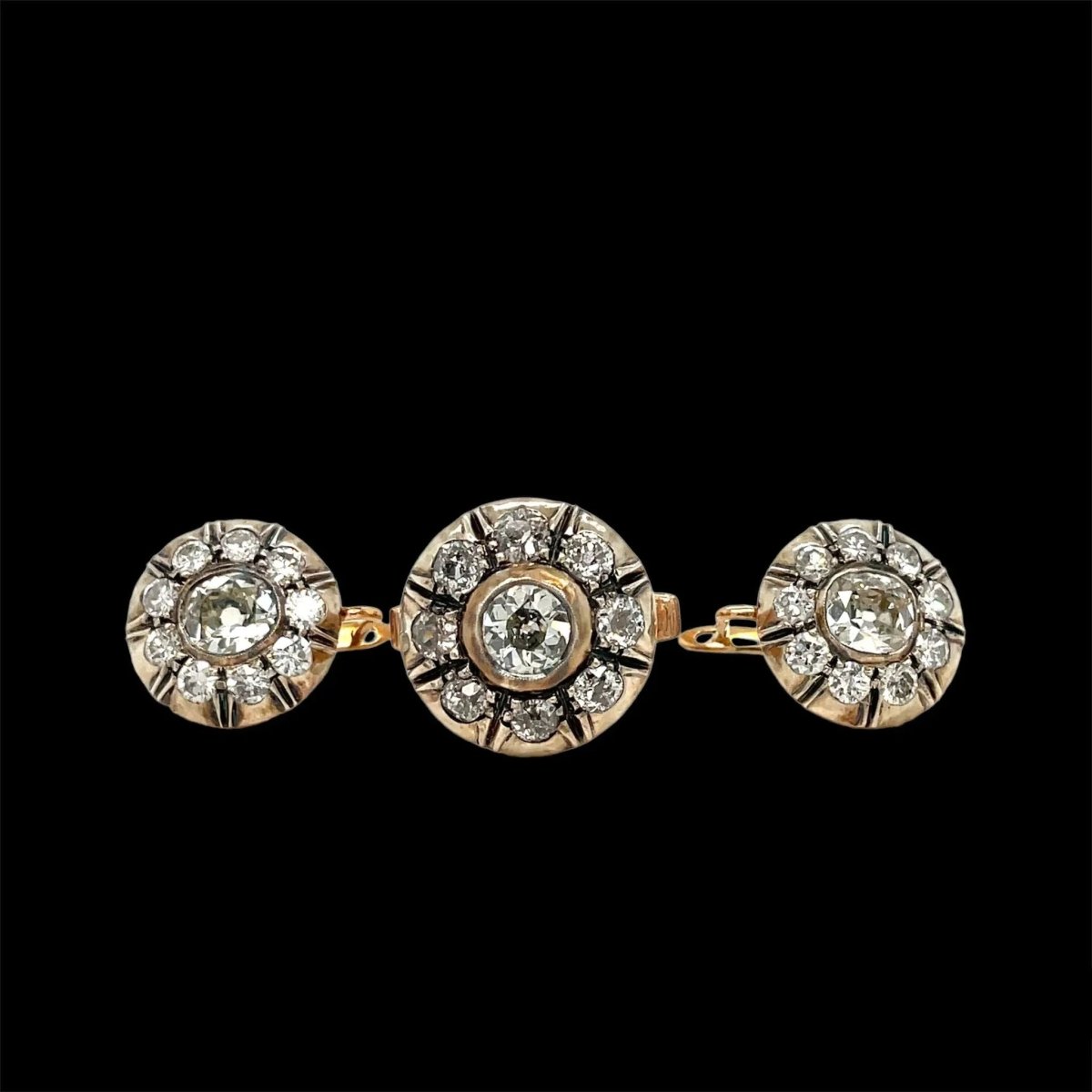 Victorian Diamond Gold and Silver Ring and Earrings Set - Castafiore