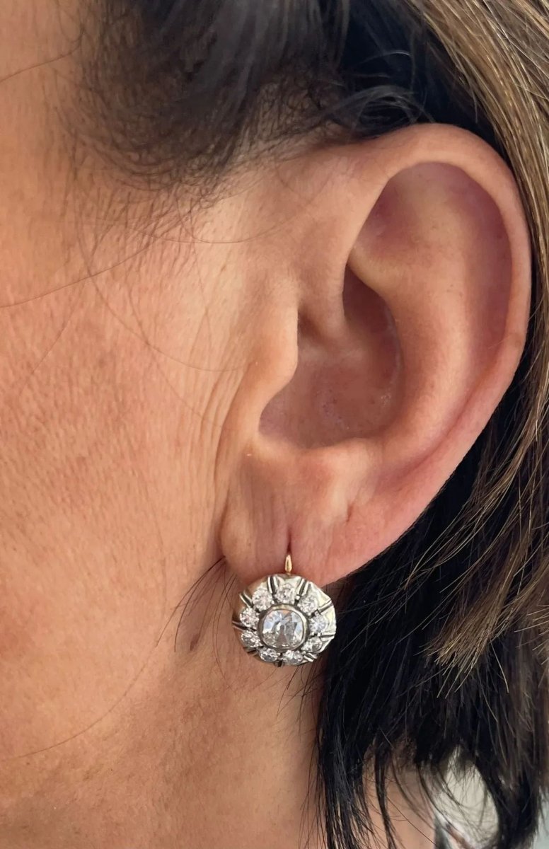 Victorian Diamond Gold and Silver Ring and Earrings Set - Castafiore