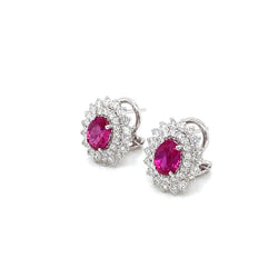 Vintage 2 Carat Ruby Diamond Gold Cluster Stud Earrings - Castafiore