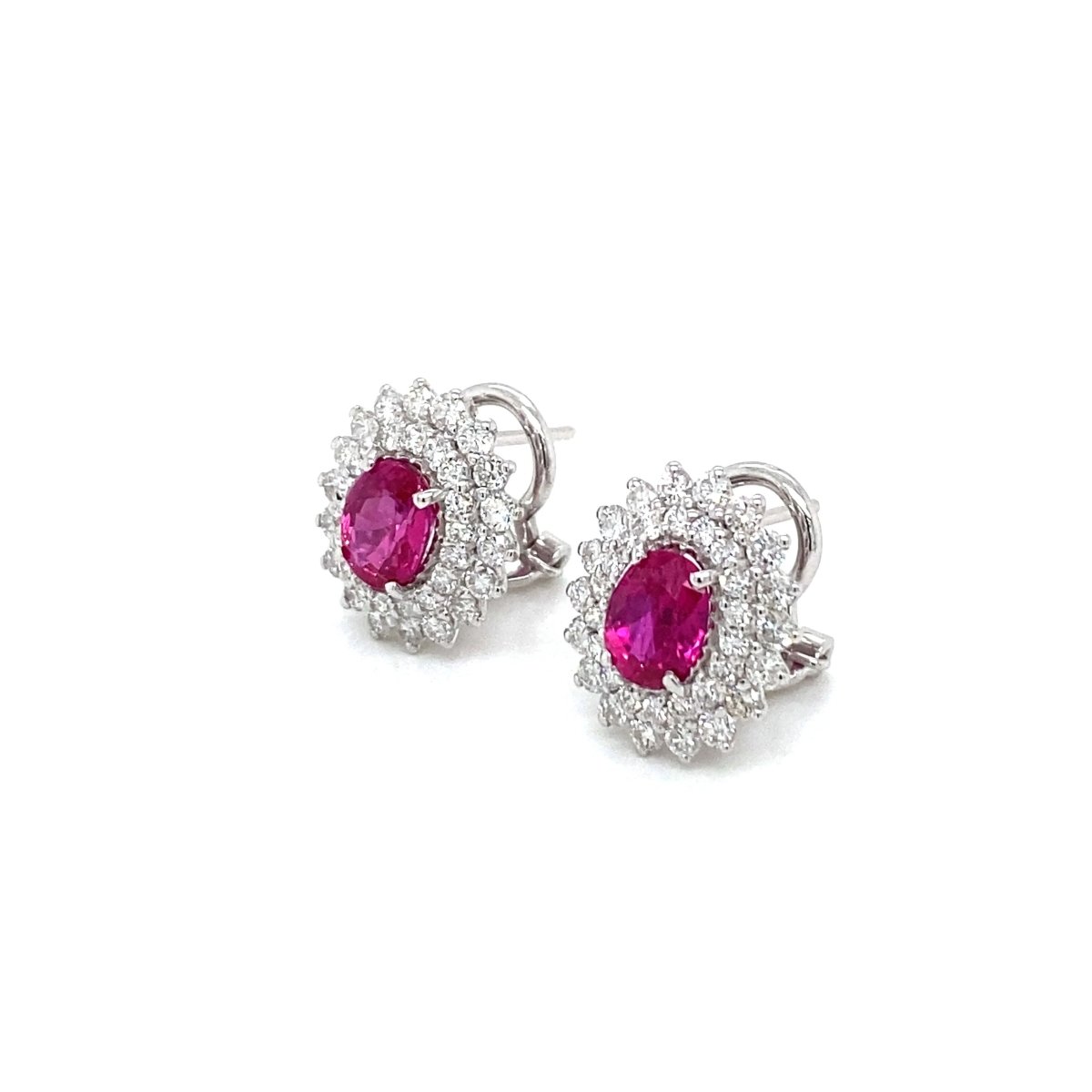 Vintage 2 Carat Ruby Diamond Gold Cluster Stud Earrings - Castafiore