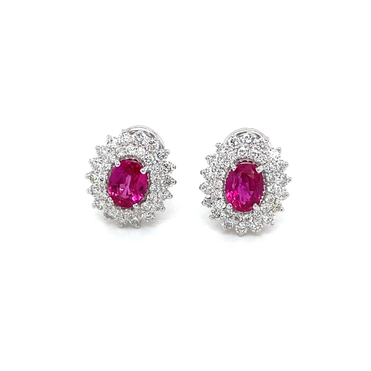 Vintage 2 Carat Ruby Diamond Gold Cluster Stud Earrings - Castafiore