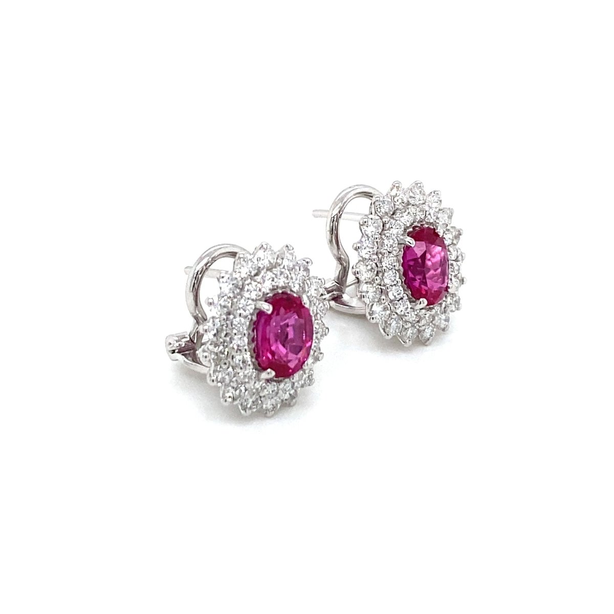 Vintage 2 Carat Ruby Diamond Gold Cluster Stud Earrings - Castafiore