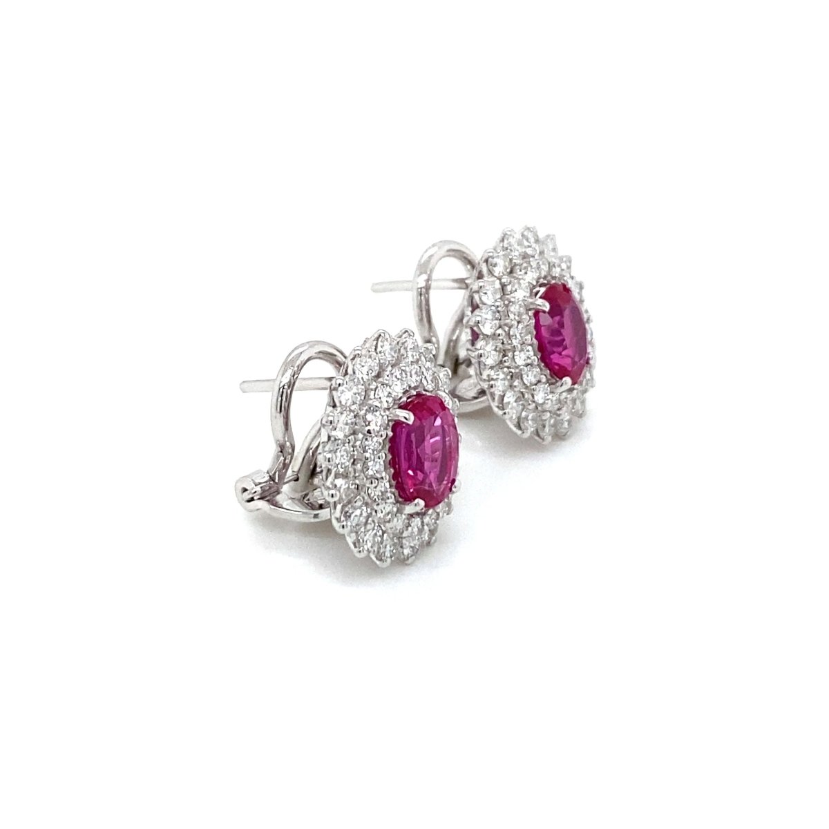 Vintage 2 Carat Ruby Diamond Gold Cluster Stud Earrings - Castafiore